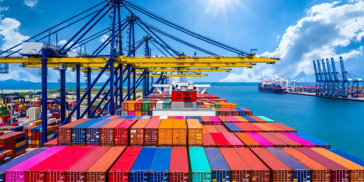 Sea Freight shipping container dock beautiful sunny day