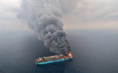 Container Ship On Fire