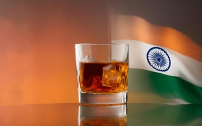 India flags with Scotish Wisky representing the historic trade deal benefits for freight forwarding and logistics companies in 2025.