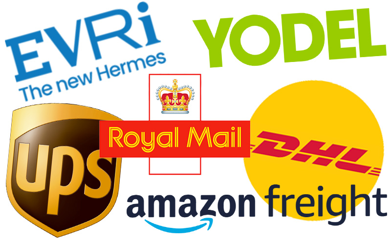 Evri DHL Merga Royal Mail UPS Yodel Amazon Freight