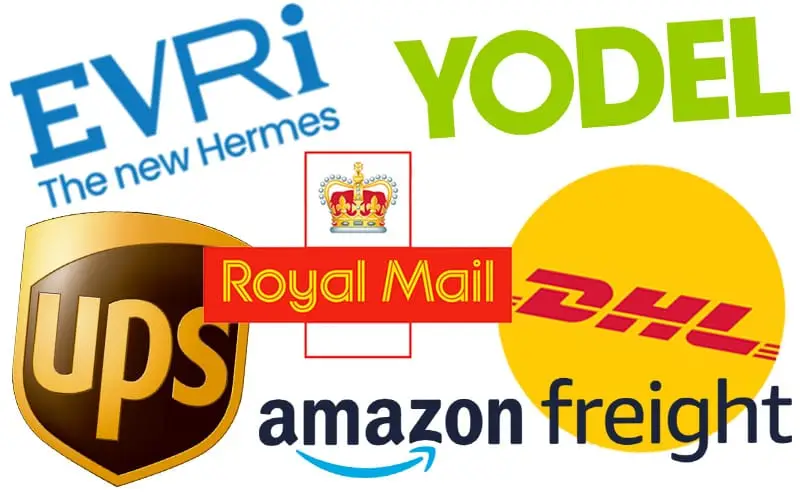 Evri DHL Merga Royal Mail UPS Yodel Amazon Freight